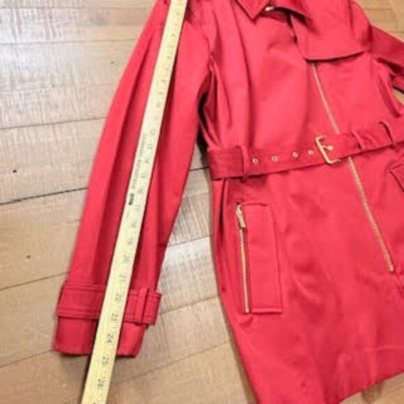 Michael Kors Red Belted Trench Coat Jacket Gold Zipper Hardware Women’s XL - Picture 13 of 13